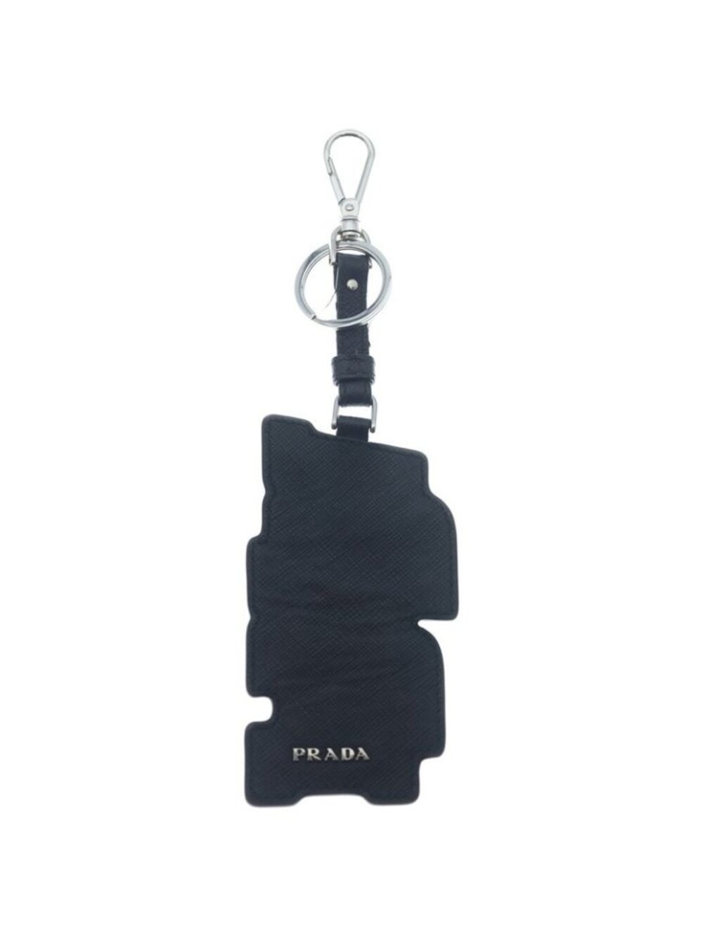 Prada Logo Saffiano Leather Keyring Charm Key Sling Bag Black - Picture 2 of 6